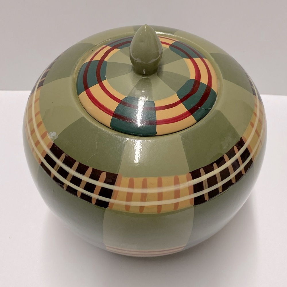 Green Plaid Ginger Jar Vase Home Decor - Picture 2 of 6